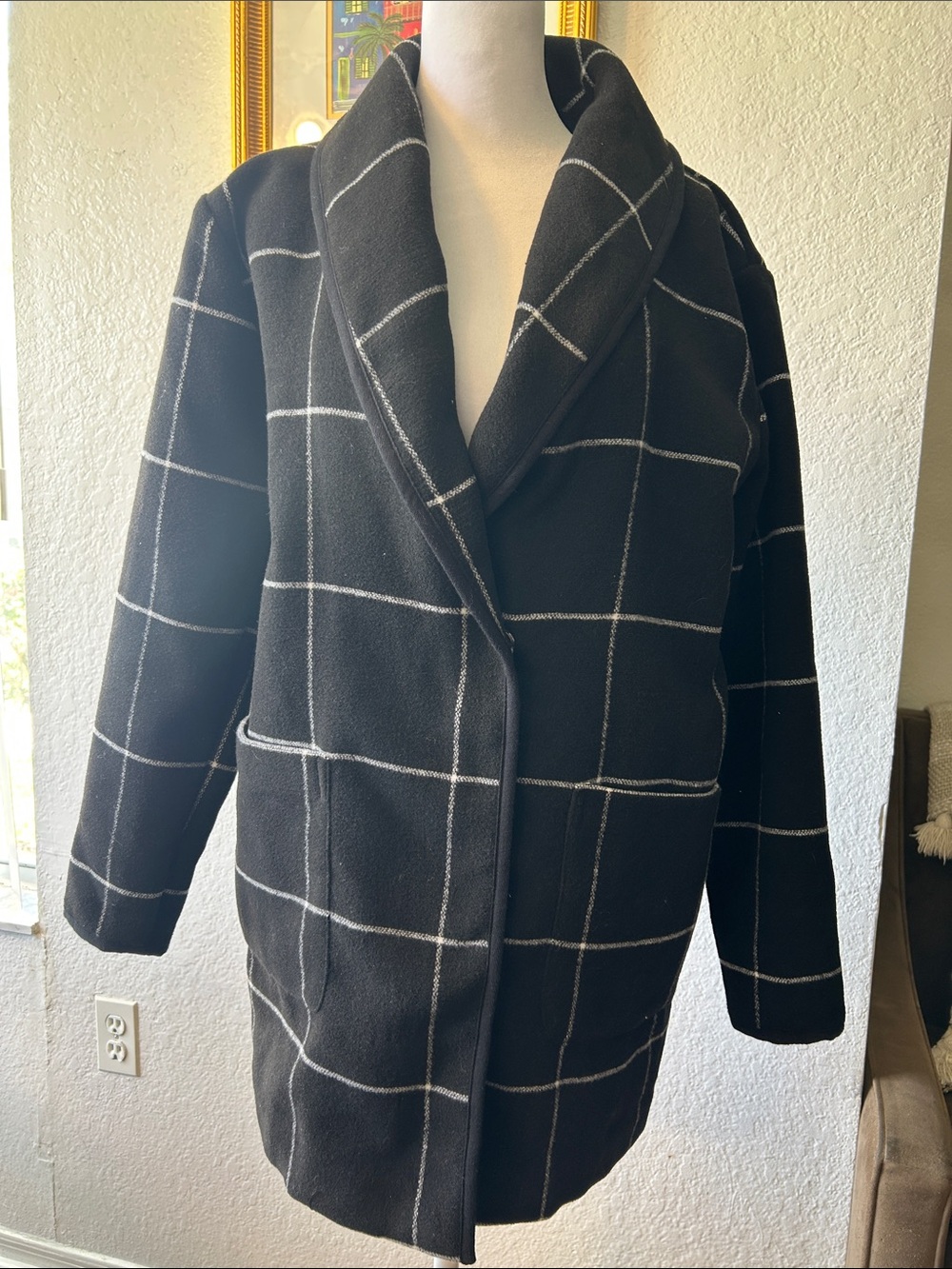 MARINE LAYER  Windowpane Shawl Collar Coat - Women's Jacket SZ S